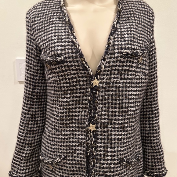 Chanel Jacket Tweed Coat Black 100% Mohair Size 40 - Picture 1 of 16